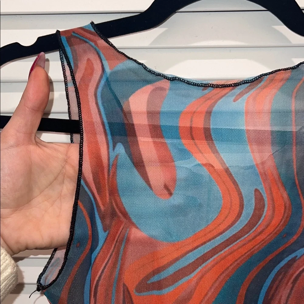 Turquoise and Orange See-through Swirl Pattern Bodysuit - Picture 8 of 11